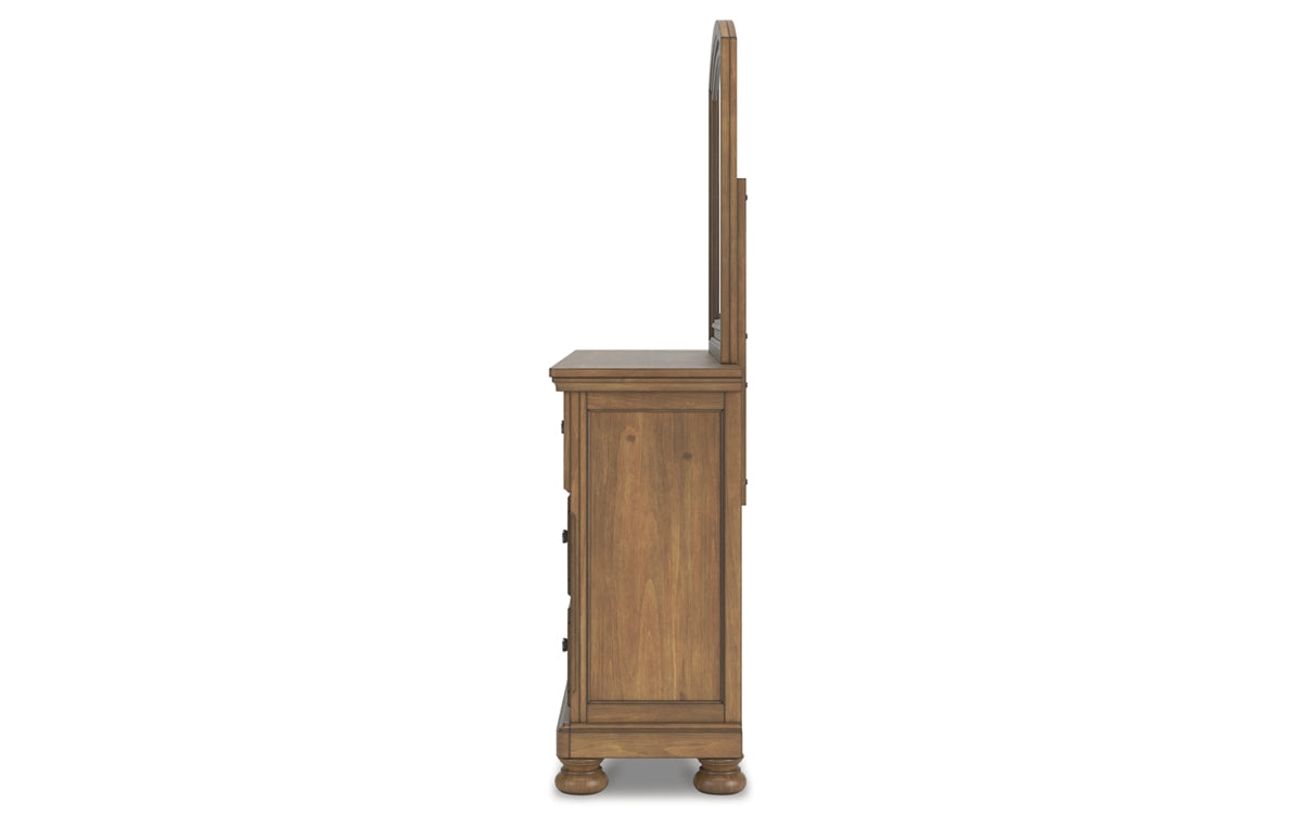Feddinger California King Panel Bed with Mirrored Dresser and Nightstand