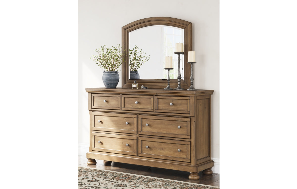 Feddinger California King Panel Bed with Mirrored Dresser and Nightstand