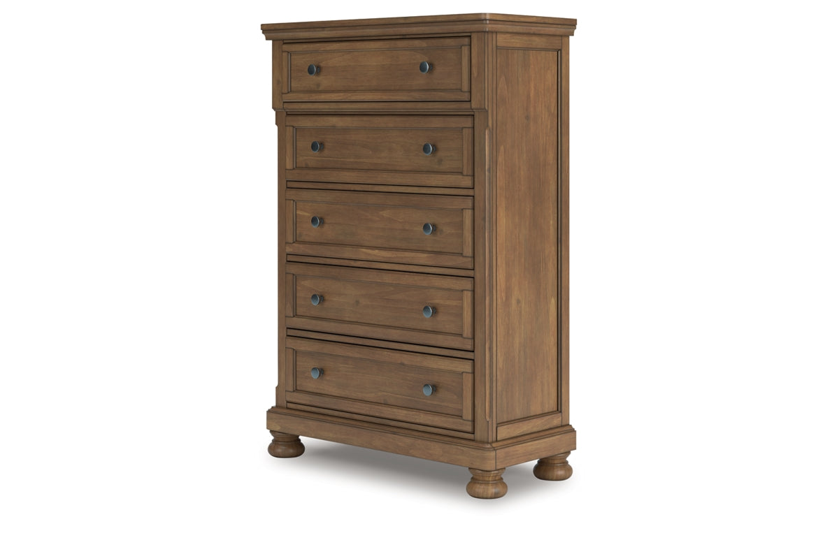 Feddinger California King Panel Bed with Mirrored Dresser, Chest and Nightstand