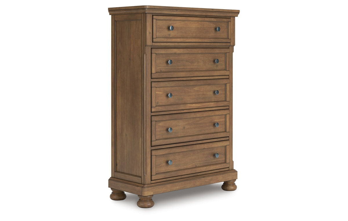 Feddinger Queen Storage Sleigh Bed with Mirrored Dresser, Chest and Nightstand