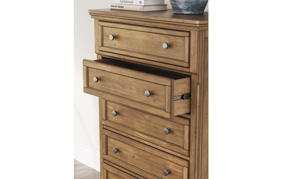Feddinger California King Panel Bed with Mirrored Dresser, Chest and Nightstand
