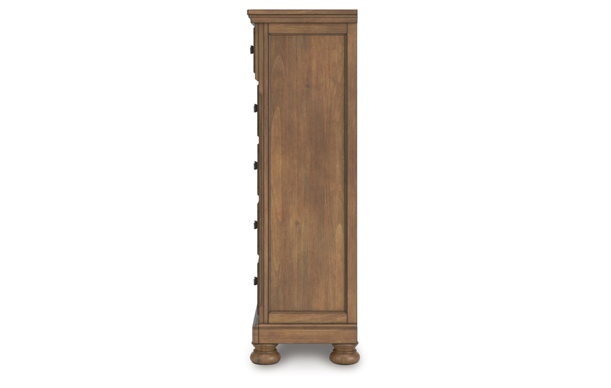 Feddinger California King Panel Bed with Mirrored Dresser, Chest and Nightstand