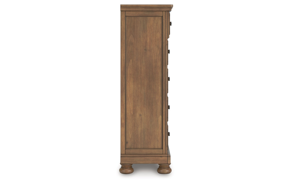 Feddinger California King Panel Bed with Mirrored Dresser, Chest and Nightstand