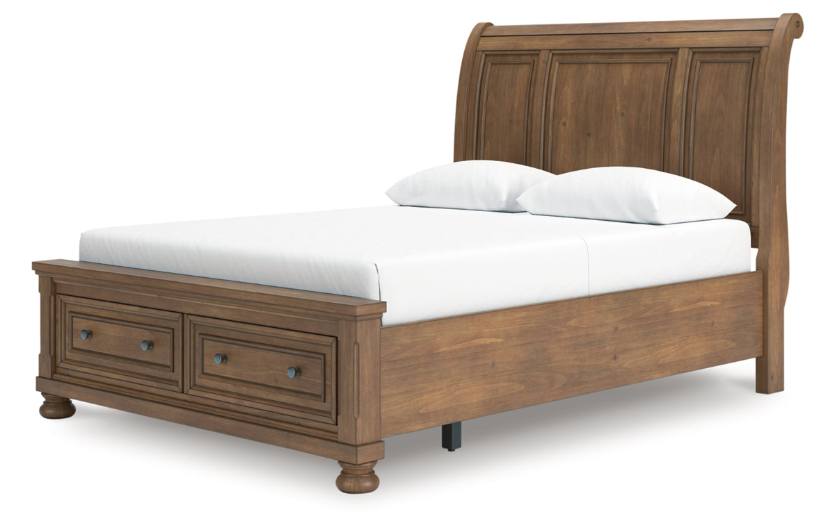 Feddinger Queen Storage Sleigh Bed with Mirrored Dresser, Chest and Nightstand