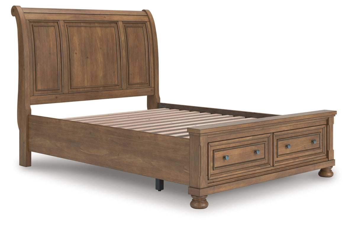 Feddinger Queen Storage Sleigh Bed with Mirrored Dresser, Chest and Nightstand