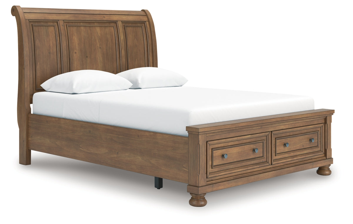 Feddinger Queen Storage Sleigh Bed with Mirrored Dresser, Chest and Nightstand