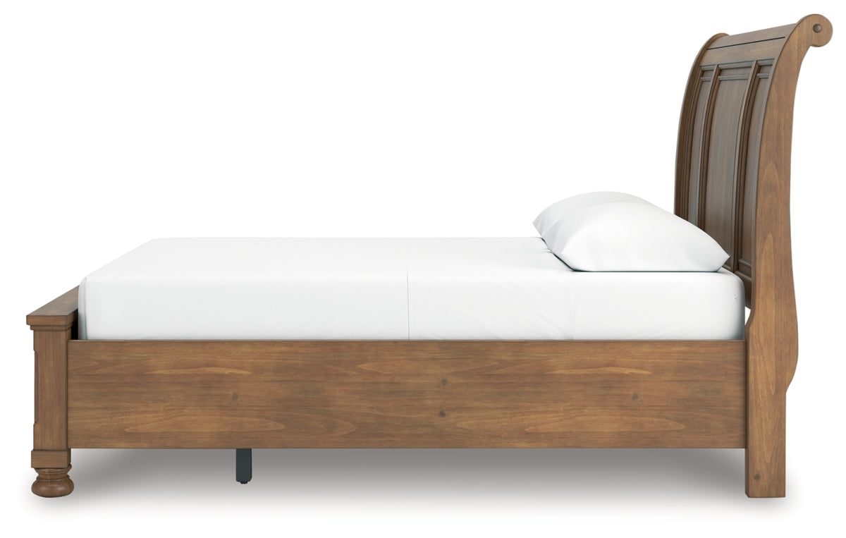 Feddinger Queen Storage Sleigh Bed with Mirrored Dresser, Chest and Nightstand