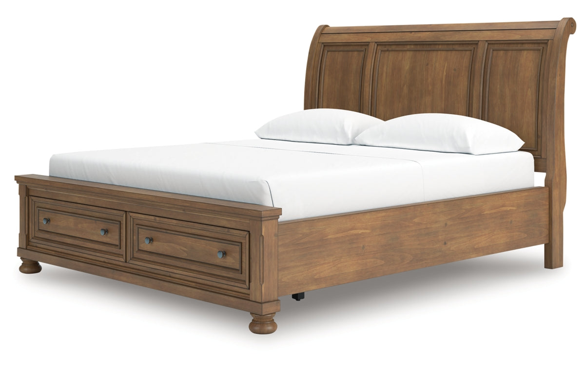 Feddinger California King Storage Sleigh Bed with Mirrored Dresser, Chest and Nightstand