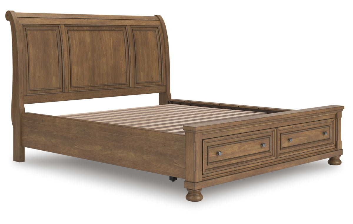 Feddinger California King Storage Sleigh Bed with Mirrored Dresser, Chest and Nightstand