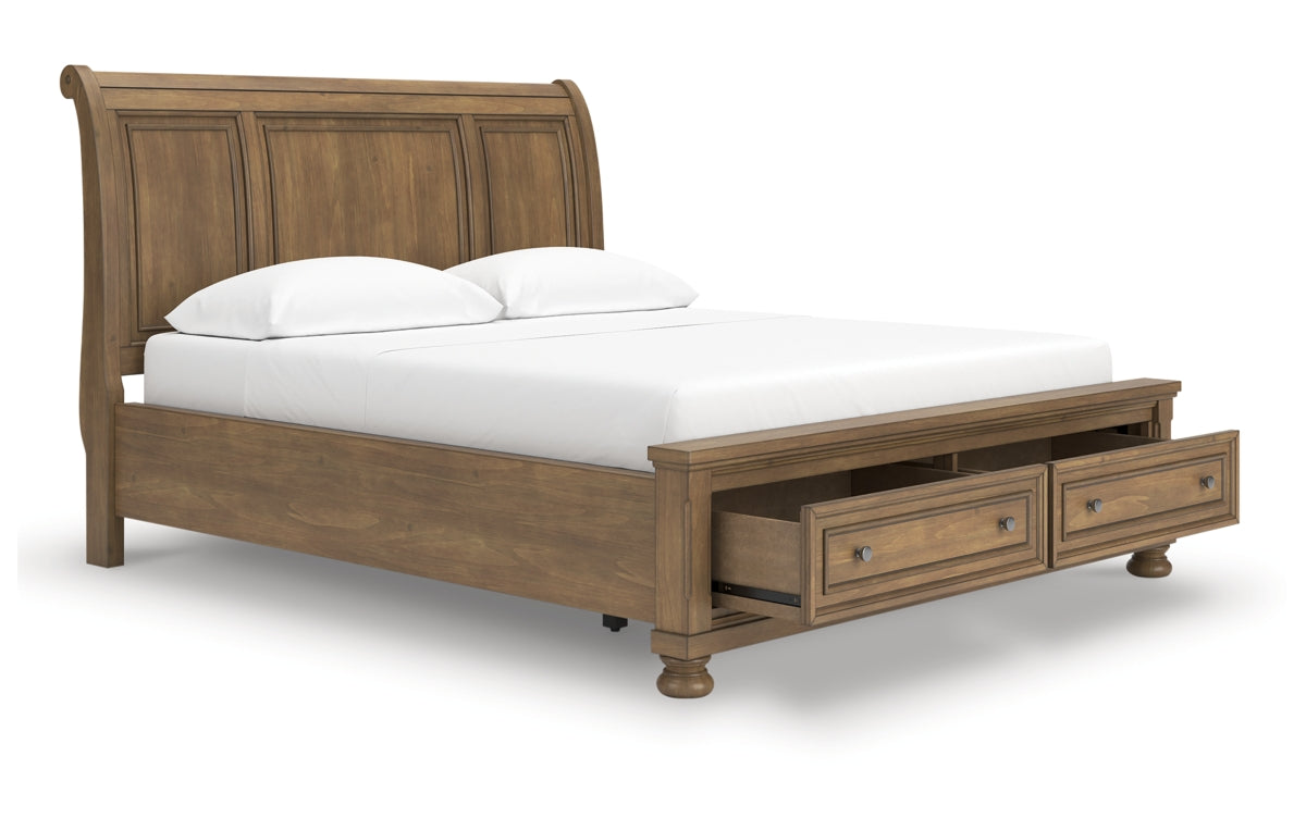 Feddinger California King Storage Sleigh Bed with Mirrored Dresser, Chest and Nightstand