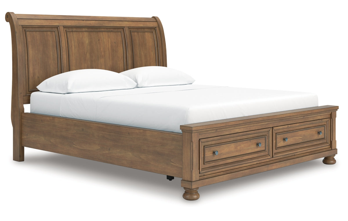 Feddinger California King Storage Sleigh Bed with Mirrored Dresser, Chest and Nightstand