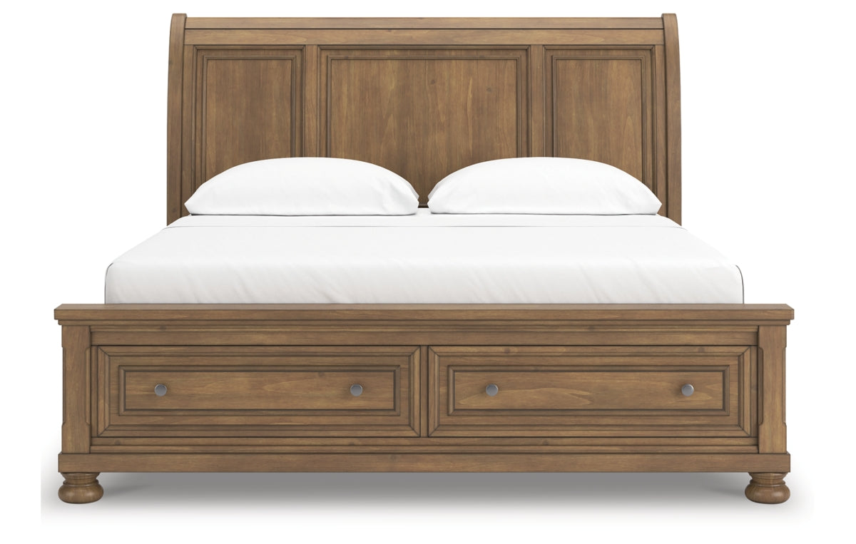 Feddinger California King Storage Sleigh Bed with Mirrored Dresser, Chest and Nightstand