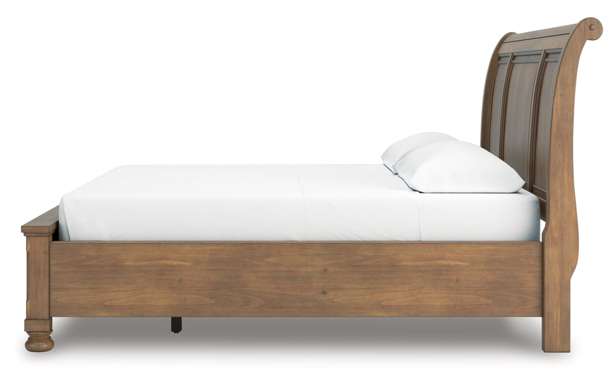 Feddinger California King Storage Sleigh Bed with Mirrored Dresser, Chest and Nightstand