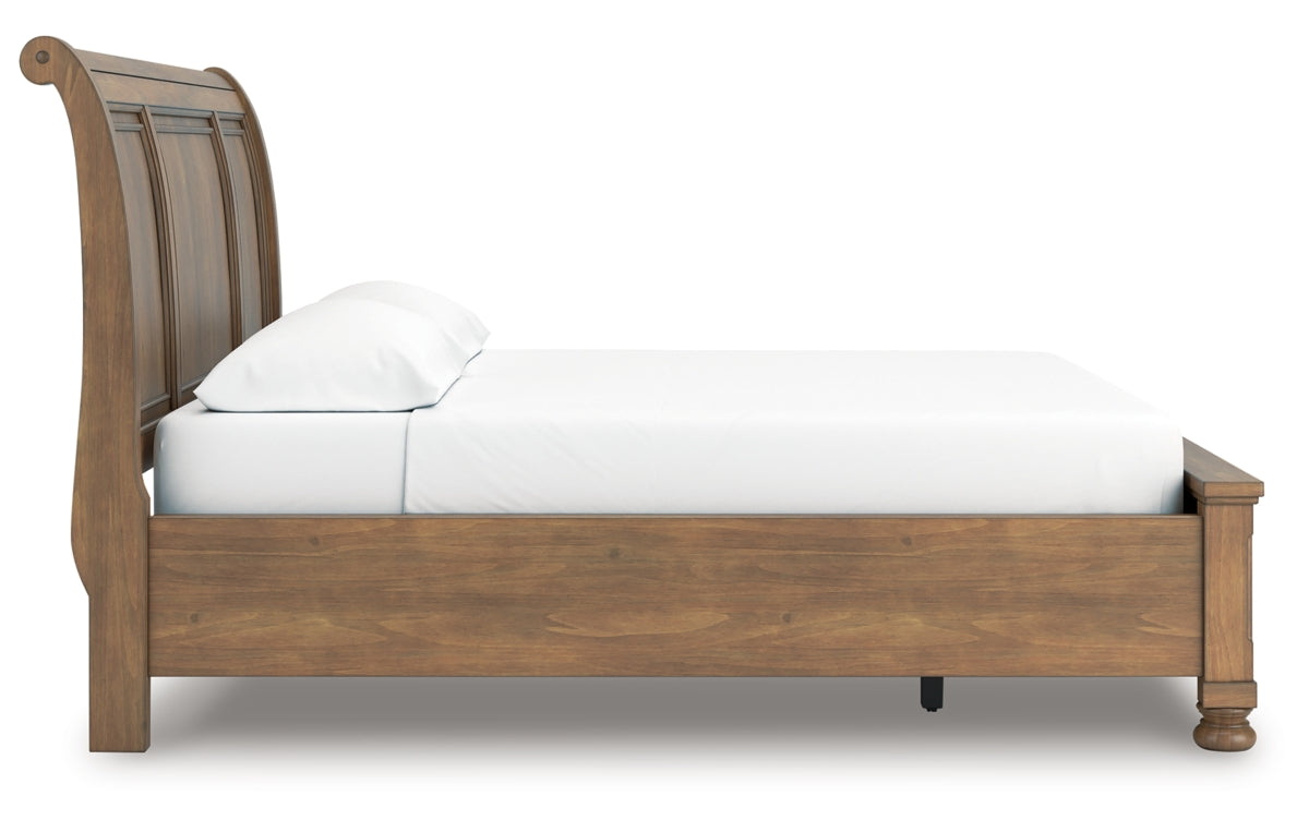 Feddinger California King Storage Sleigh Bed with Mirrored Dresser, Chest and Nightstand