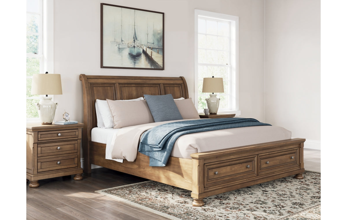 Feddinger California King Storage Sleigh Bed with Mirrored Dresser, Chest and Nightstand