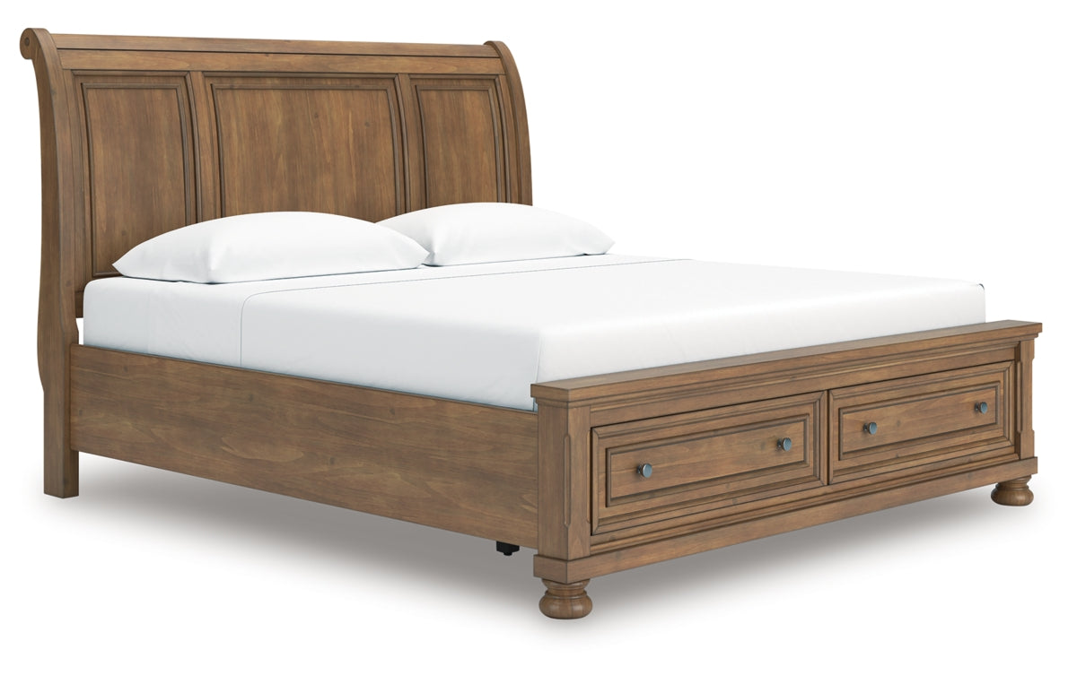 Feddinger King Storage Sleigh Bed with Mirrored Dresser, Chest and Nightstand