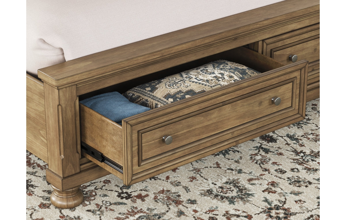 Feddinger King Storage Sleigh Bed with Mirrored Dresser and Chest