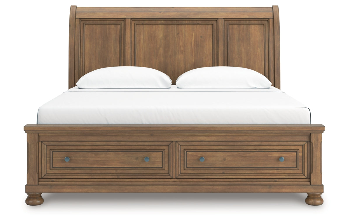 Feddinger King Storage Sleigh Bed with Mirrored Dresser, Chest and Nightstand