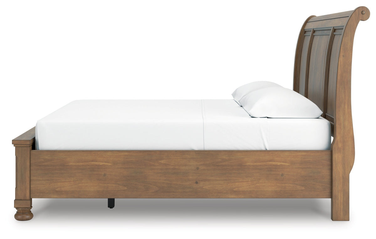 Feddinger King Storage Sleigh Bed with Mirrored Dresser, Chest and Nightstand