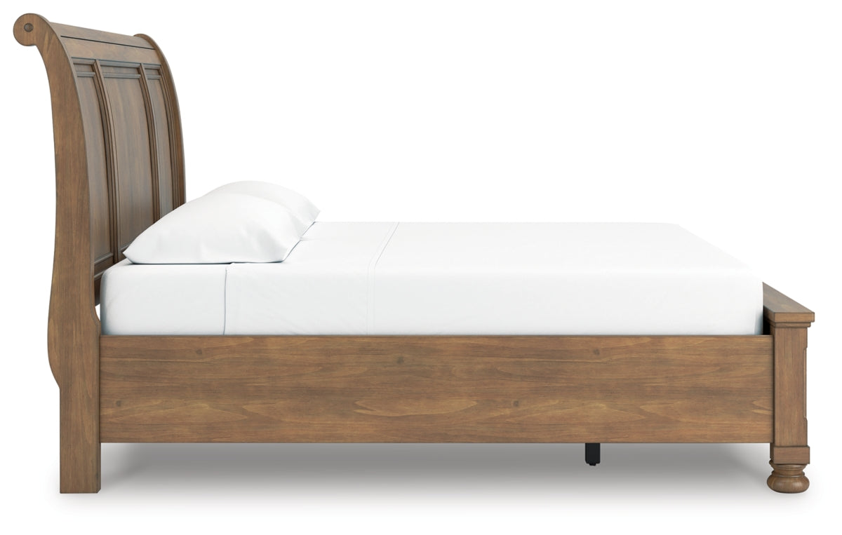 Feddinger King Storage Sleigh Bed with Mirrored Dresser, Chest and Nightstand