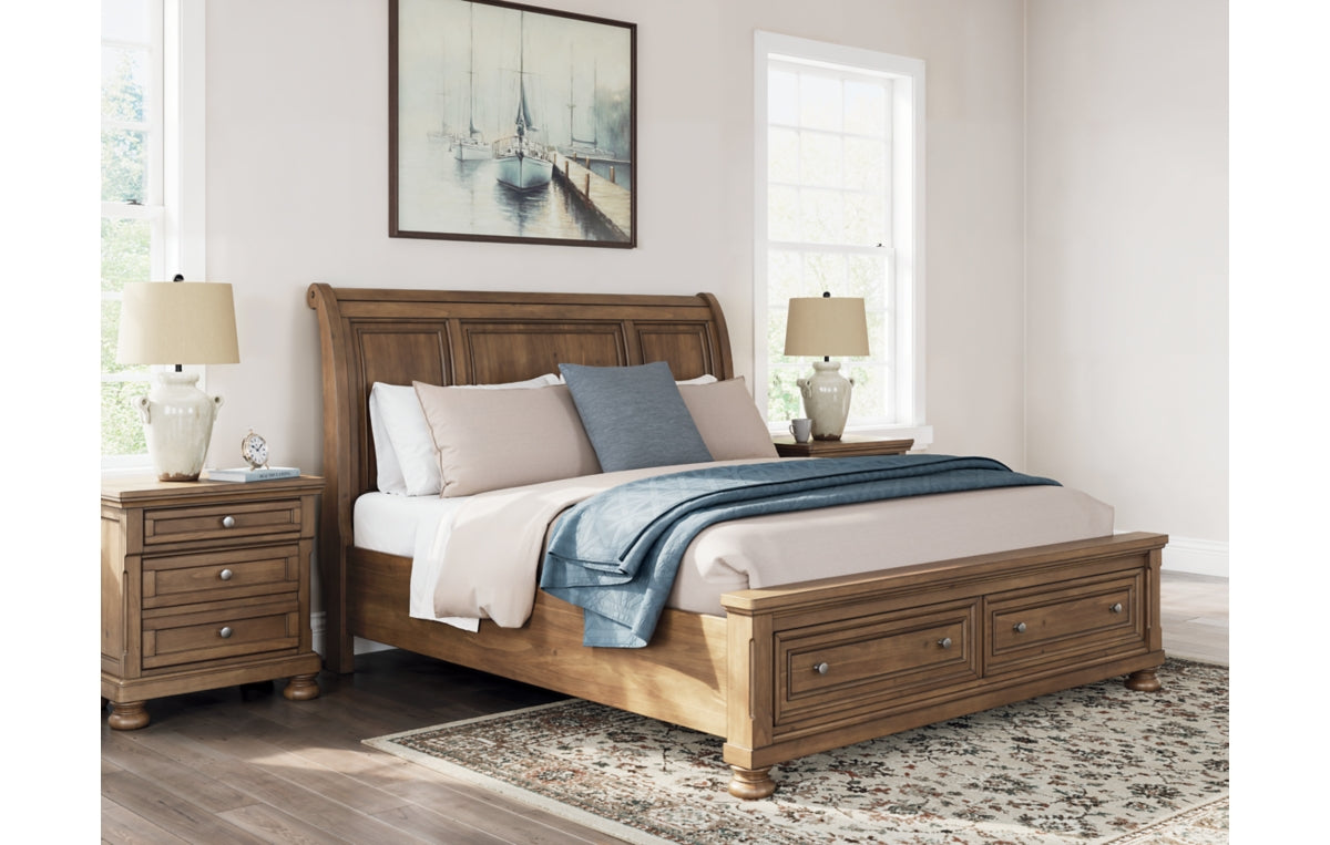 Feddinger King Storage Sleigh Bed with Mirrored Dresser and Chest