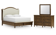 Sturlayne Queen Upholstered Panel Bed, Dresser and Mirror