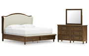 Sturlayne King Upholstered Panel Bed, Dresser and Mirror
