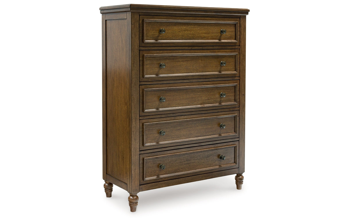 Sturlayne California King Upholstered Panel Bed with Mirrored Dresser, Chest and Nightstand