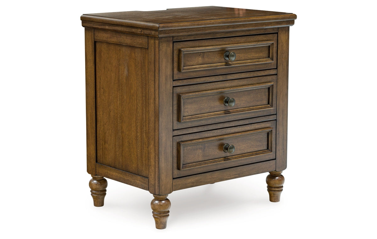 Sturlayne California King Upholstered Panel Bed, Dresser, Mirror and Nightstand