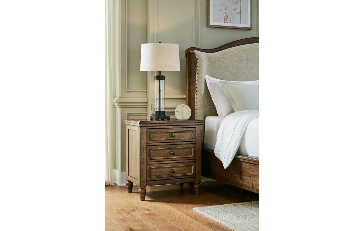 Sturlayne California King Upholstered Panel Bed with Mirrored Dresser, Chest and Nightstand