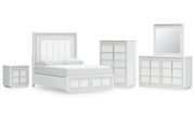 Chalanna Queen Upholstered Storage Bed with Mirrored Dresser, Chest and Nightstand