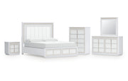 Chalanna California King Upholstered Storage Bed with Mirrored Dresser, Chest and Nightstand