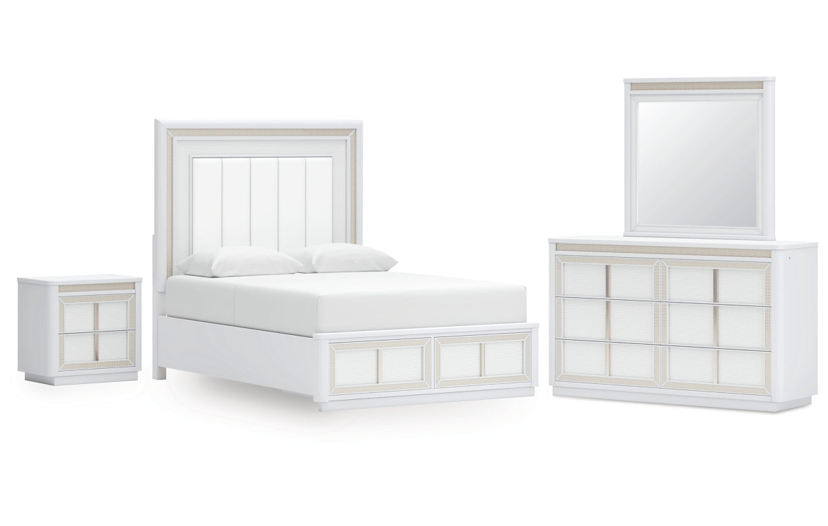 Chalanna Queen Upholstered Storage Bed, Dresser, Mirror and Nightstand