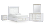 Chalanna Queen Upholstered Storage Bed, Dresser, Mirror and Nightstand
