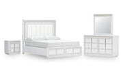 Chalanna California King Upholstered Storage Bed, Dresser, Mirror and Nightstand