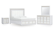 Chalanna King Upholstered Storage Bed, Dresser, Mirror and Nightstand