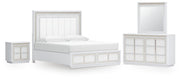 Chalanna California King Upholstered Storage Bed, Dresser and Mirror