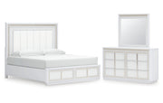 Chalanna King Upholstered Storage Bed, Dresser and Mirror