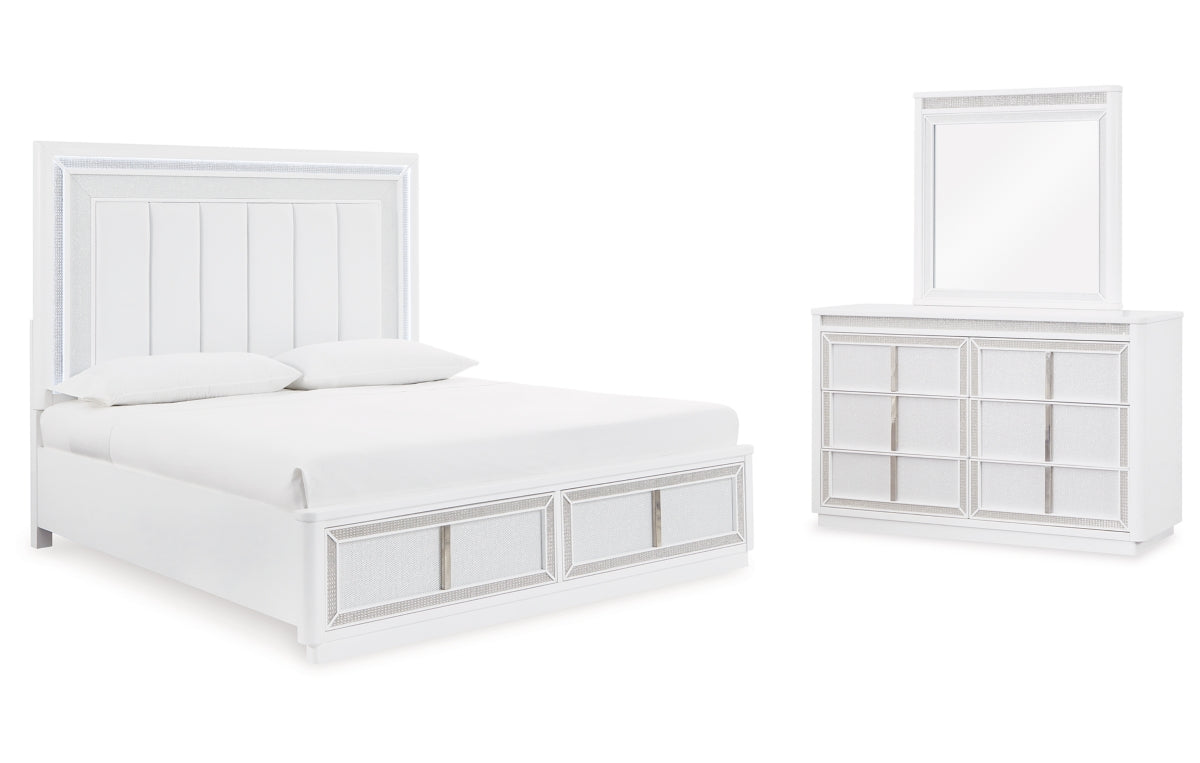 Chalanna Queen Upholstered Storage Bed with Mirrored Dresser