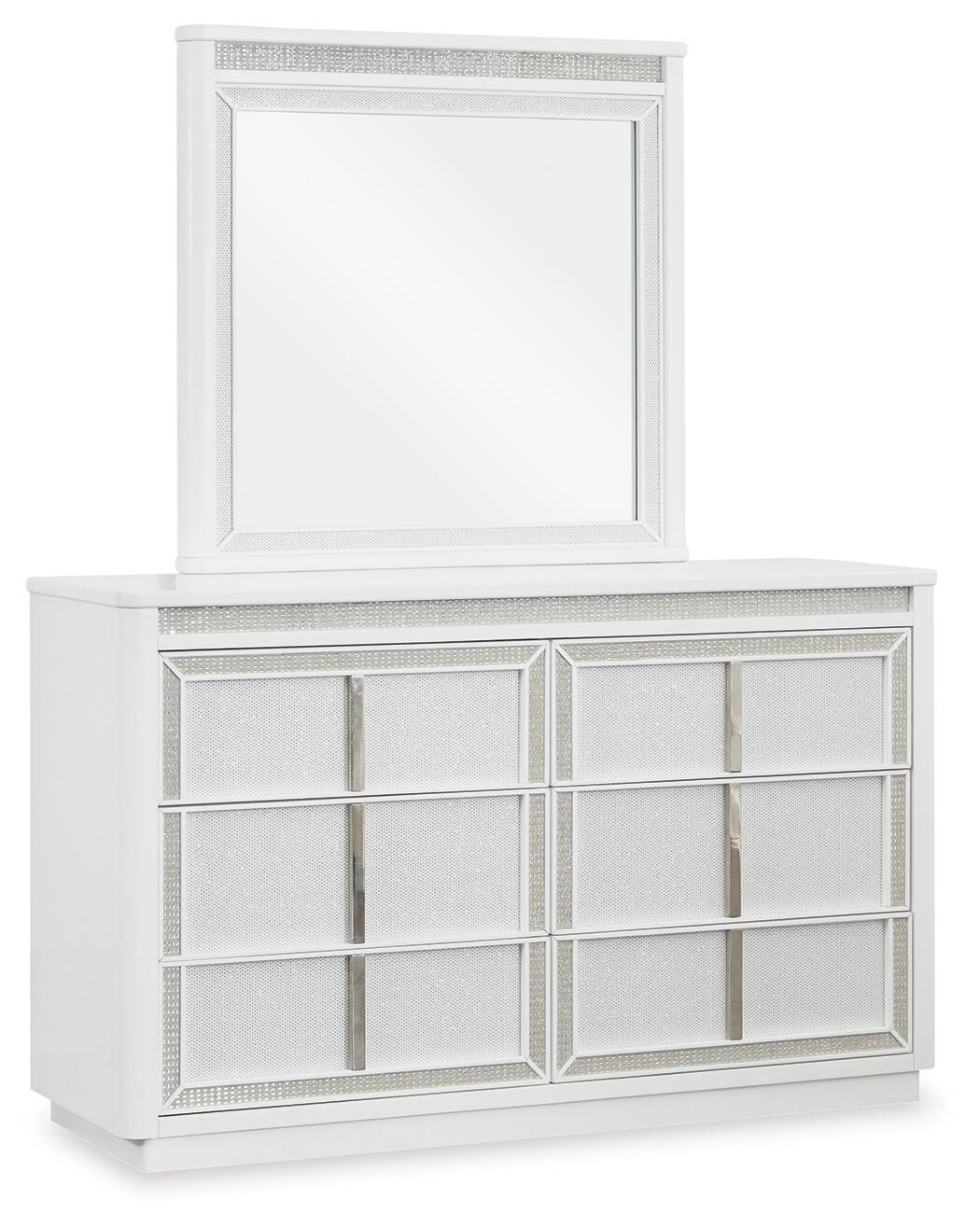Chalanna California King Upholstered Storage Bed, Dresser and Mirror