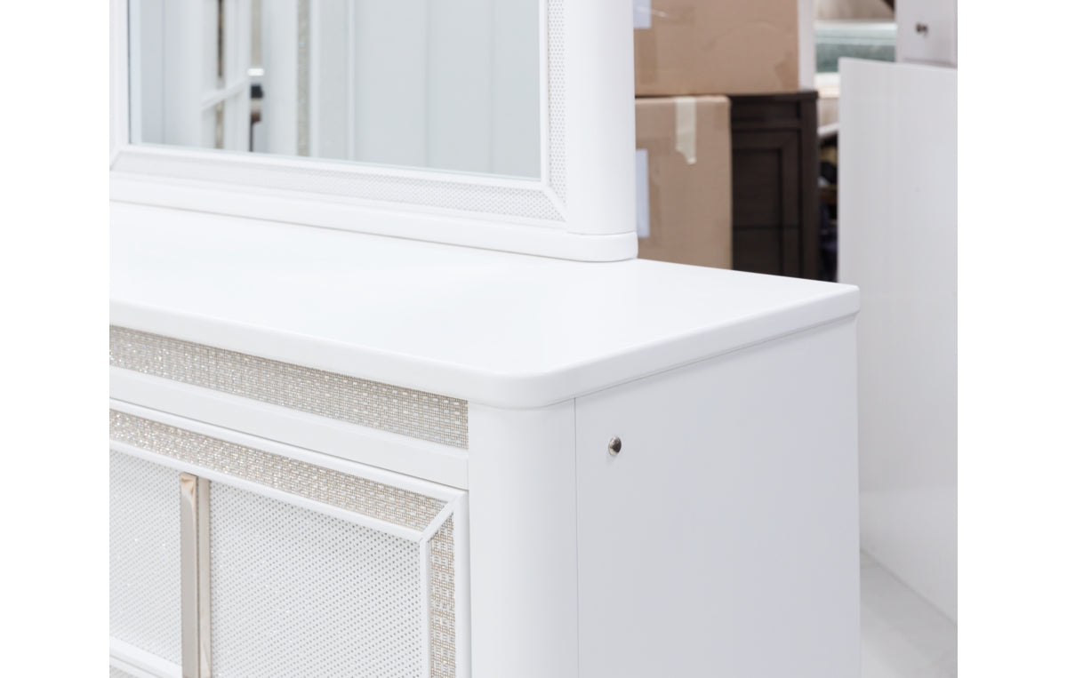 Chalanna King Upholstered Storage Bed, Dresser, Mirror, Chest and Nightstand