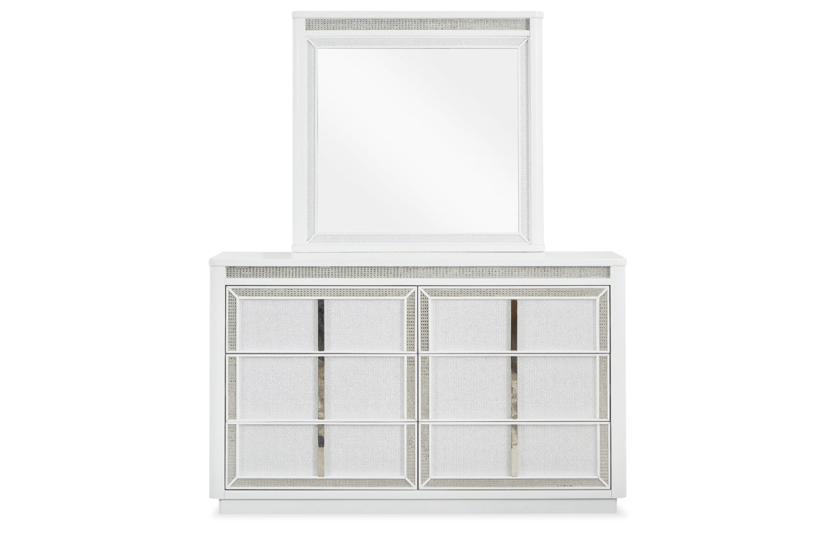 Chalanna King Upholstered Storage Bed, Dresser, Mirror and Nightstand
