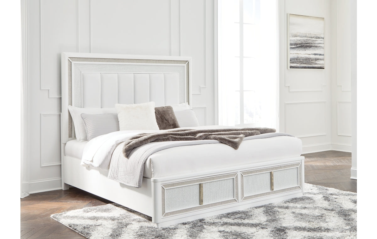 Chalanna Queen Upholstered Storage Bed with Mirrored Dresser