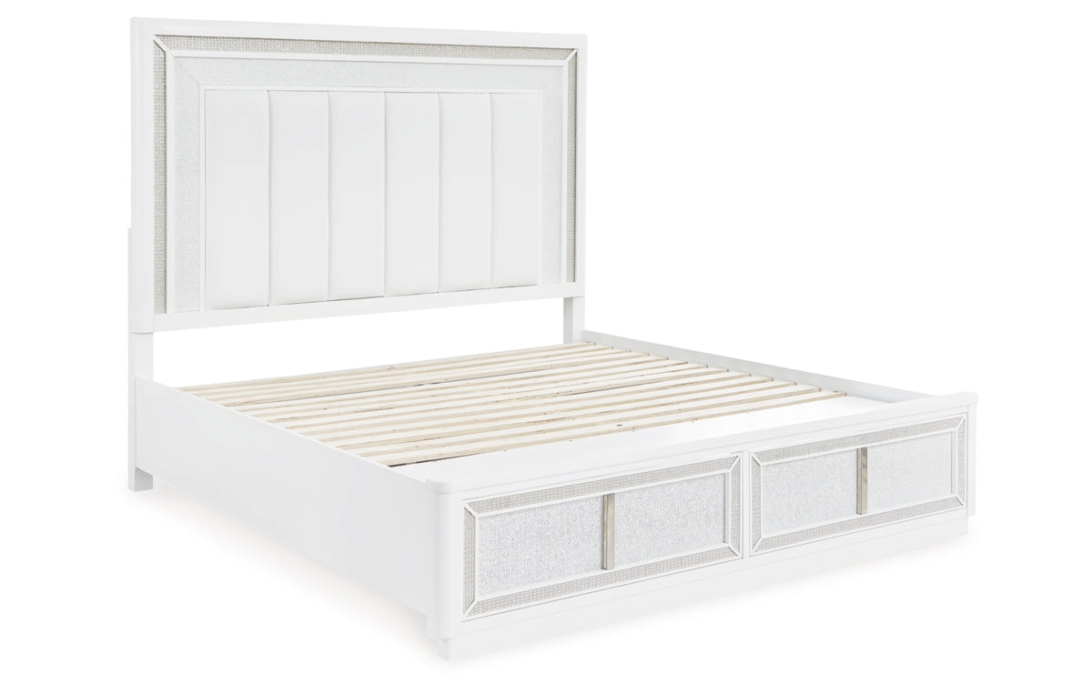 Chalanna King Upholstered Storage Bed, Dresser, Mirror, Chest and Nightstand