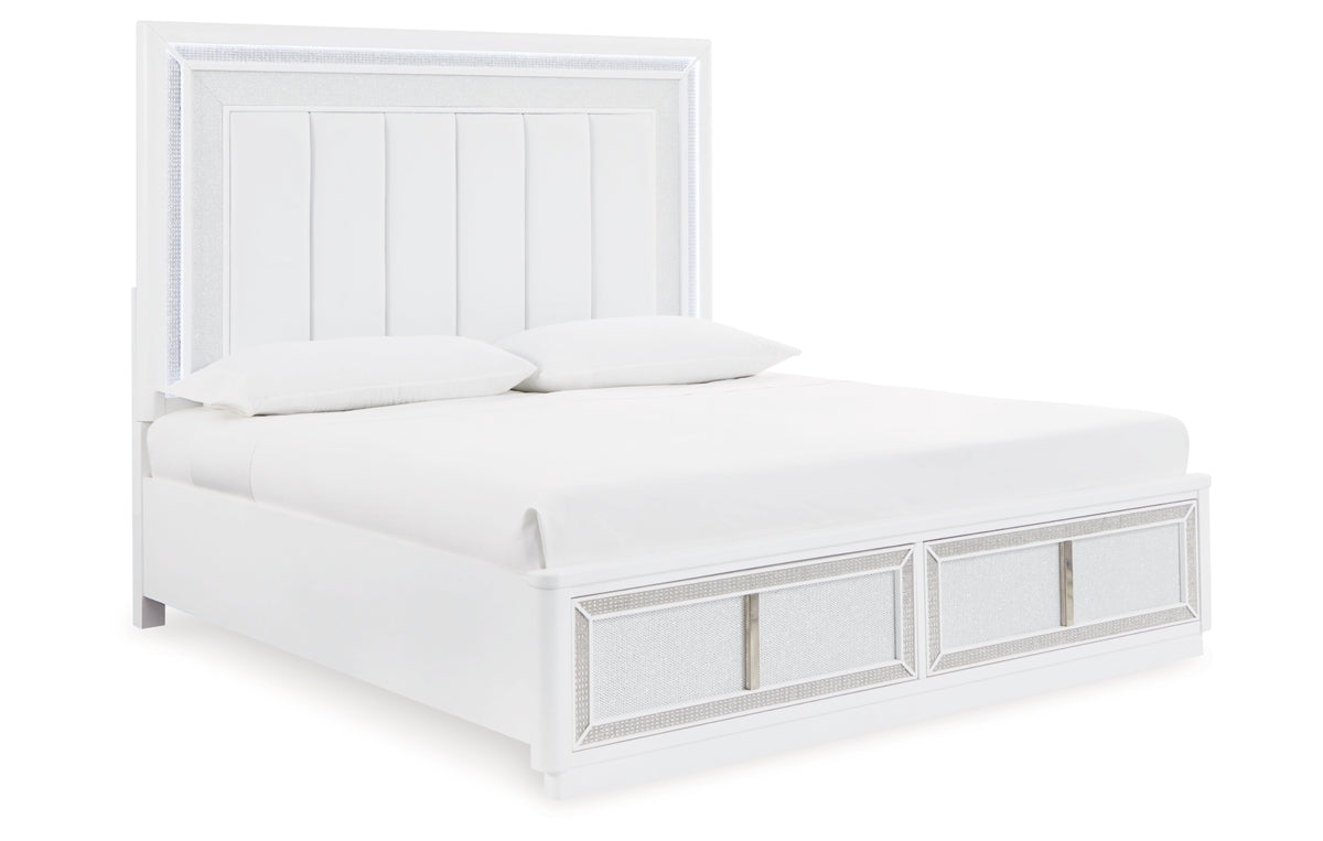 Chalanna King Upholstered Storage Bed, Dresser, Mirror, Chest and Nightstand