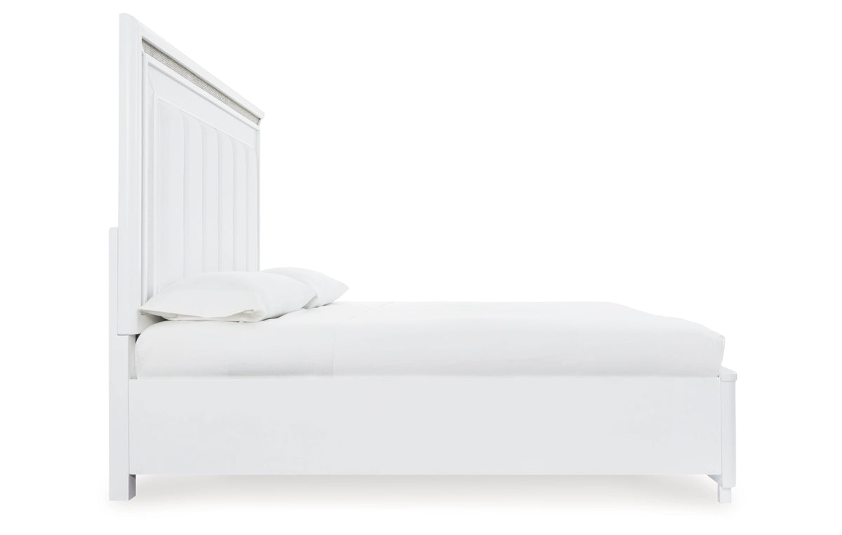 Chalanna King Upholstered Storage Bed, Dresser, Mirror, Chest and Nightstand