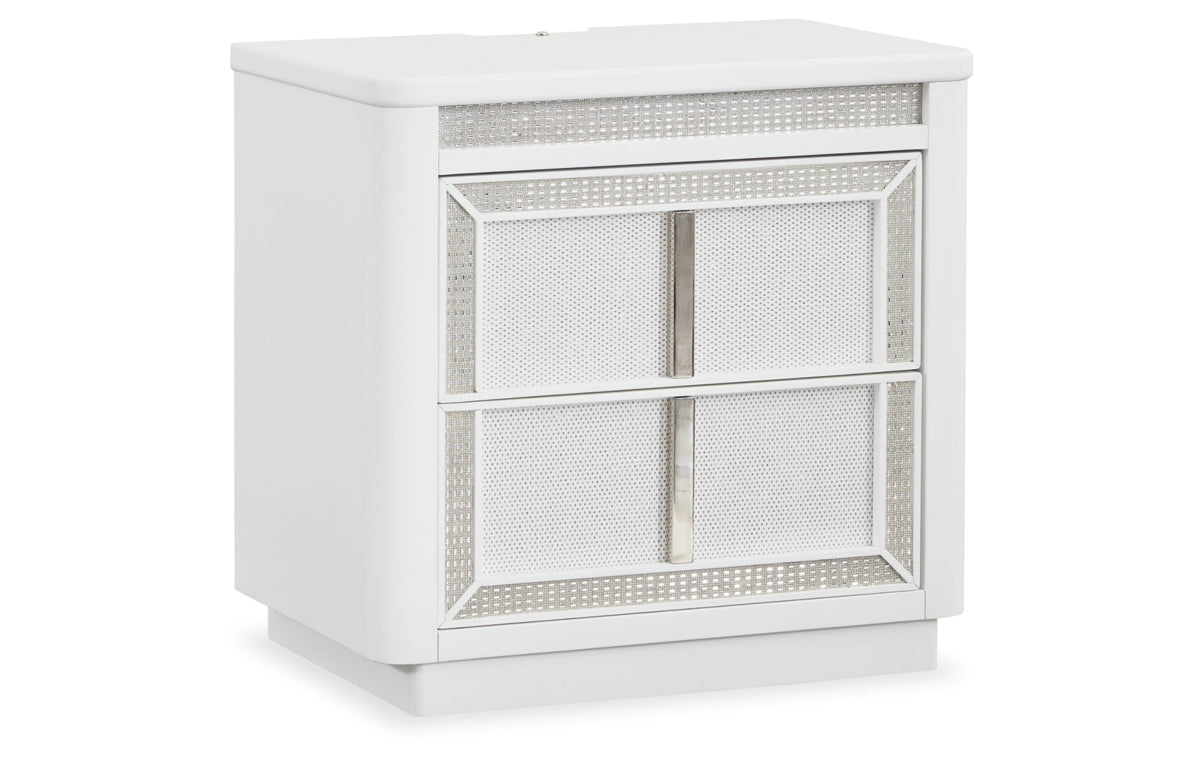 Chalanna California King Upholstered Storage Bed with Mirrored Dresser, Chest and Nightstand