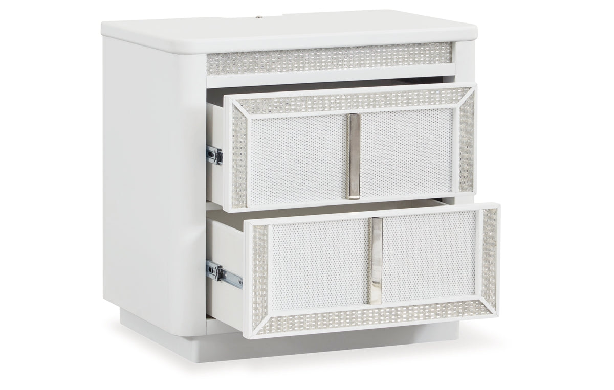 Chalanna California King Upholstered Storage Bed, Dresser, Mirror, Chest and Nightstand