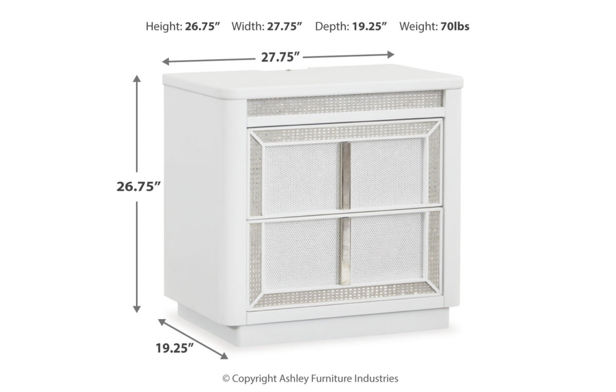 Chalanna King Upholstered Storage Bed, Dresser, Mirror and Nightstand