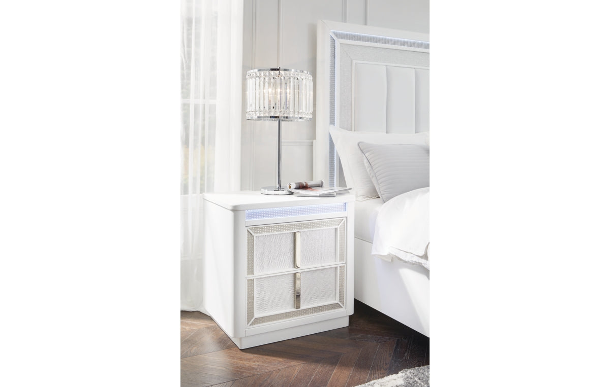 Chalanna California King Upholstered Storage Bed, Dresser, Mirror, Chest and Nightstand